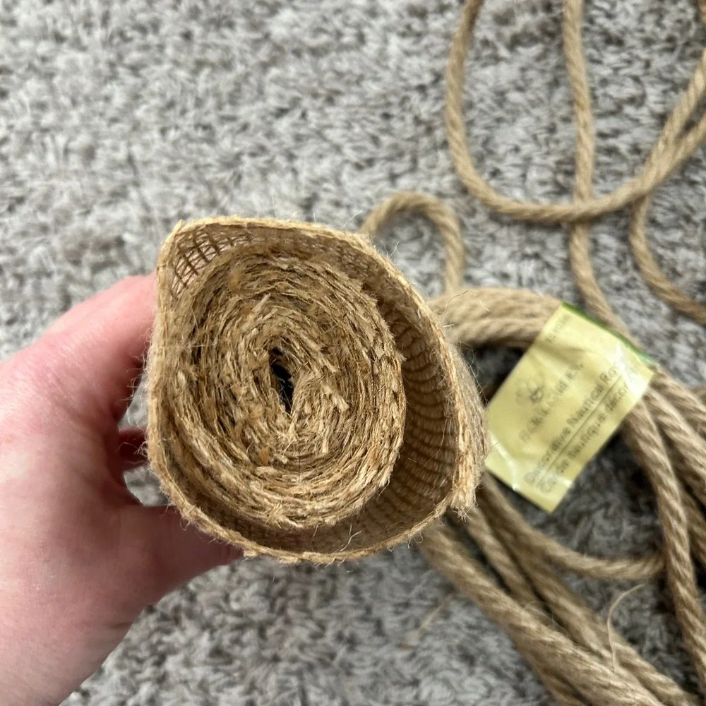 Floral Garden Decorative Nautical Rope 9.5ft‎ 2pk and Burlap Roll Craft Bundle